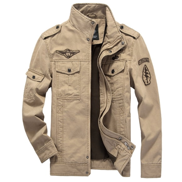 Men Cotton Cargo Jacket Casual Stand Collar Winter