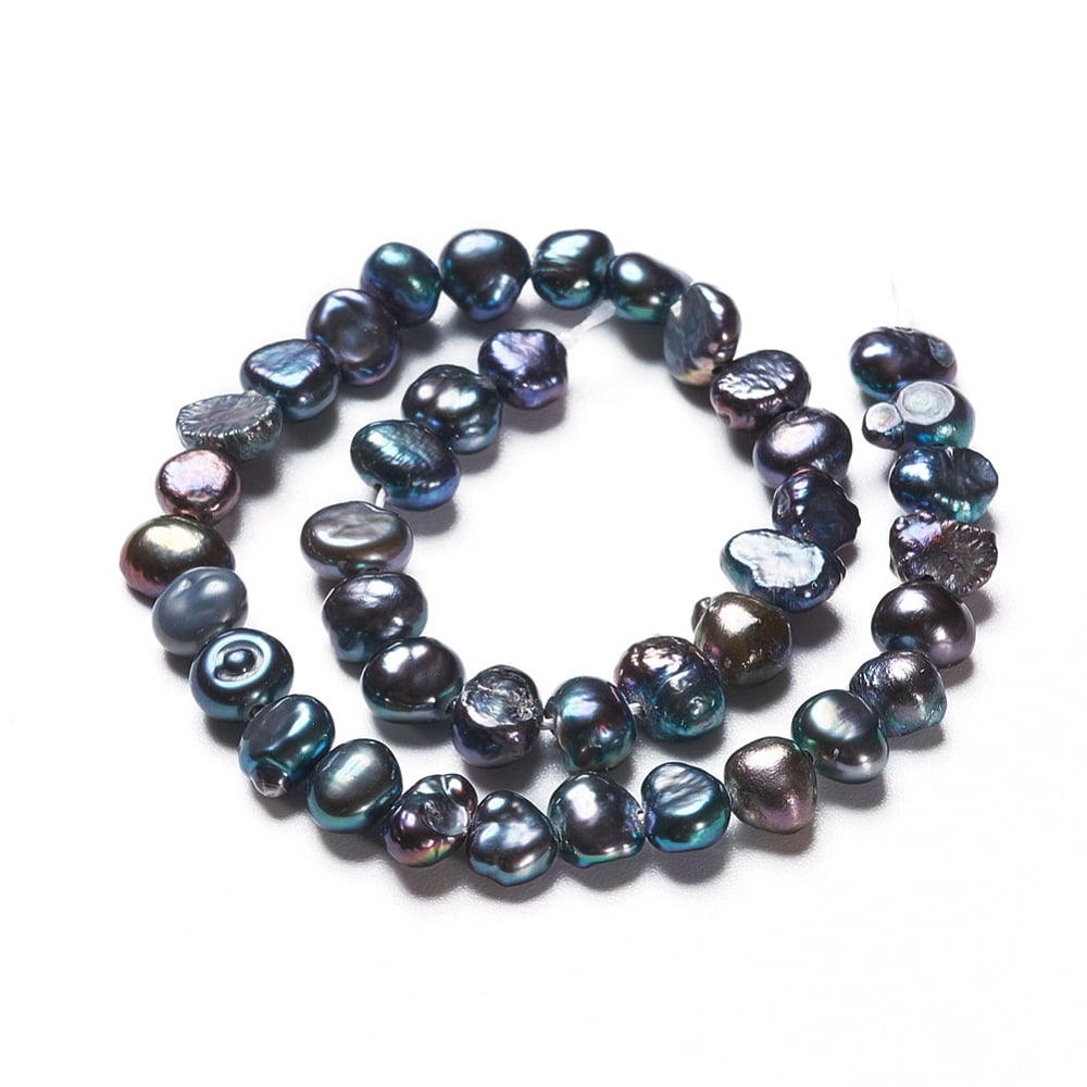 Natural Baroque Pearl Keshi Pearl Cultured Freshwater Pearl Beads Strands Two Sides Polished Dyed Slate Gray 4.5~6x2.8~3.5x4.2~5mm