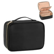 OCHEAL Makeup Bag, Potable Make up Bag Cute Makeup Organizer Bag for Toiletry Cosmetics Accessories with Divider and Brushes Compartments, Makeup Travel Case Cosmetic Bags Women and Girls- Black