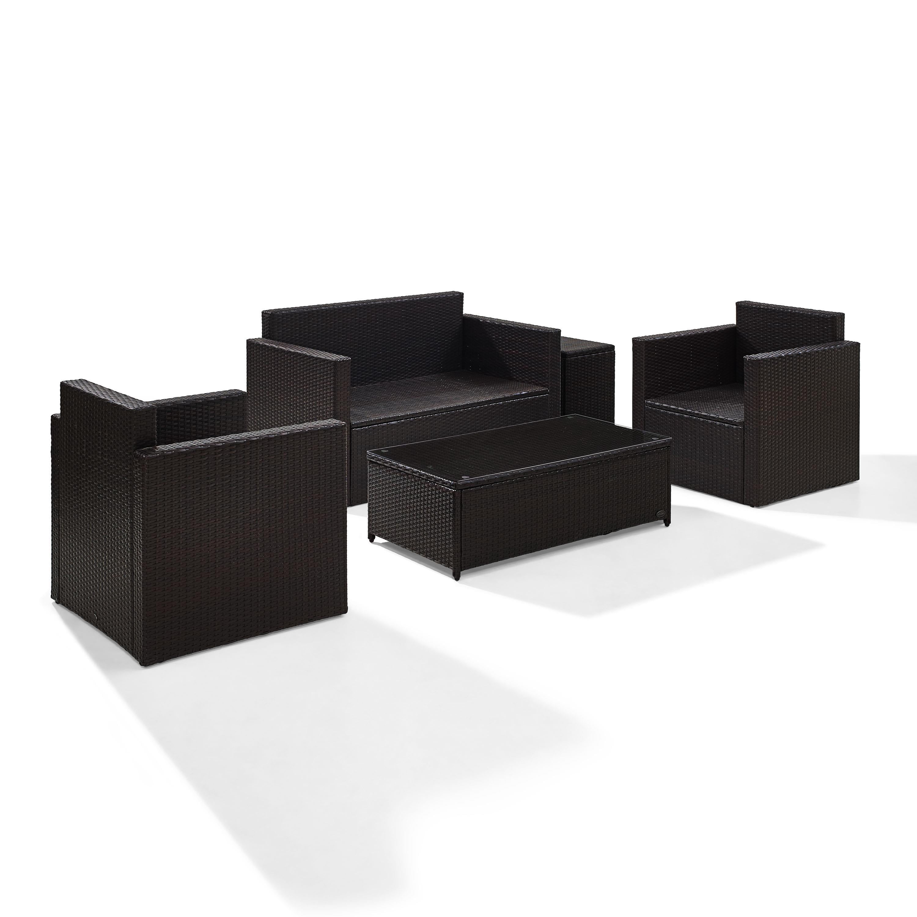Crosley Furniture Palm Harbor 5Pc Outdoor Wicker Conversation Set Gray/Brown - Loveseat, Side Table, Coffee Table, & 2 Arm Chairs