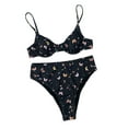 thumbnail image 2 of Qiylii 2 Pcs Women Bathing Suits, Adults Underwired Padded Butterfly Print Bikini Bra + Swimming Bottoms, 2 of 6