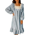 thumbnail image 2 of FDGIU Women's Long Sleeve Flannel Nightgown - Knee Length Sleepwear with Ruffle & Lace Trim, Cozy Winter Loungewear, 2 of 7