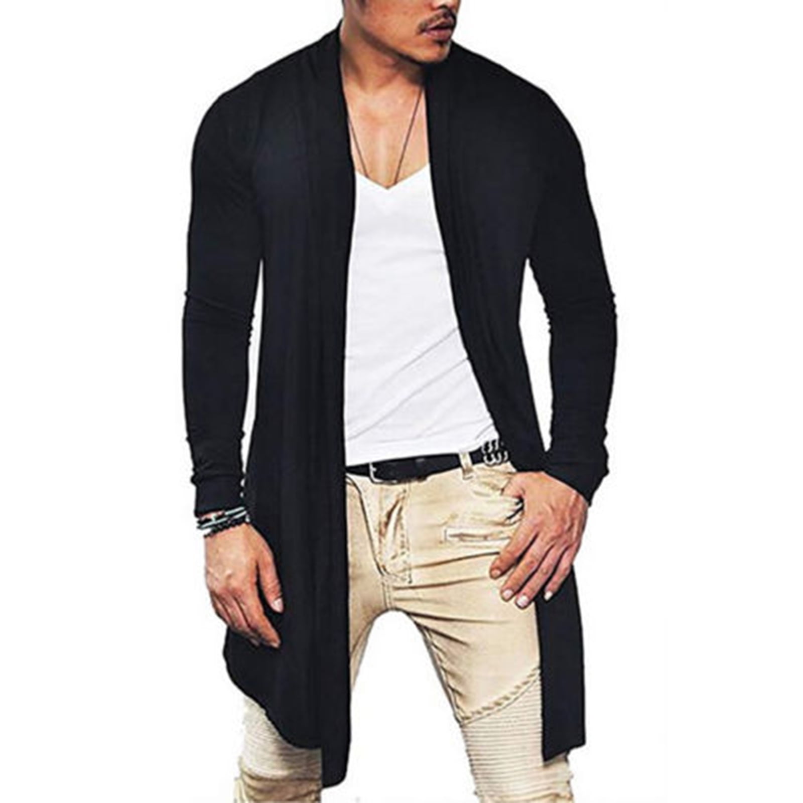 Men Wrap Cardigan Open Stitch Jacket 