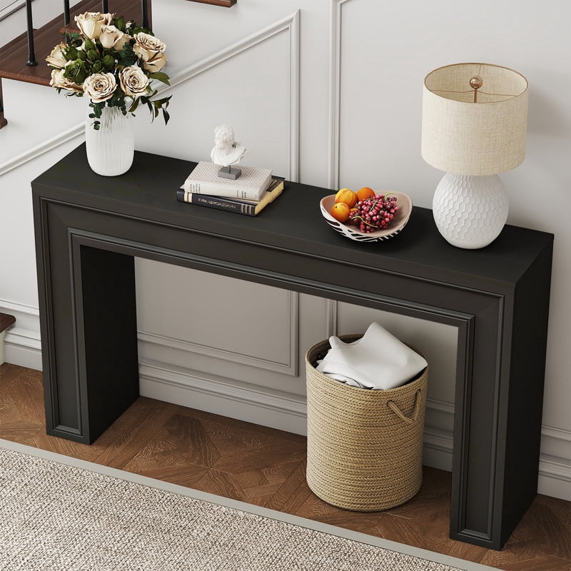 PLAMLE 55 Inch Console Table for Entryway, Narrow Sofa Table Behind Couch with Storage Shelf, Farmhouse Wooden Hallway Table for Living Room, Foyer, Small Spaces