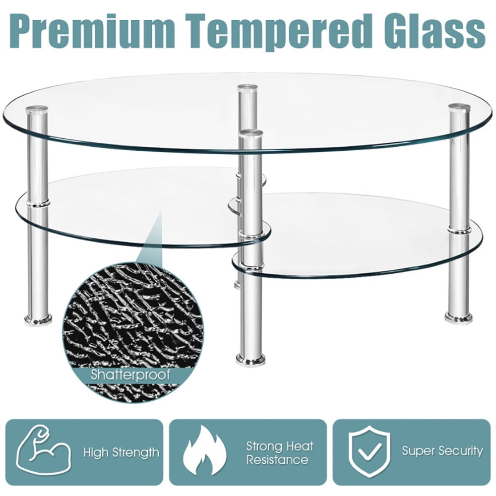 Finihen Glass Coffee Table, Oval Coffee Table, Tempered Glass Oval Side Coffee Table, for Living Room, Reception Room, Transparent Finihen Glass Coffee Table, Oval Coffee Table, Tempered Glass Oval Side Coffee Table, for Living Room, Reception Room, Transparent