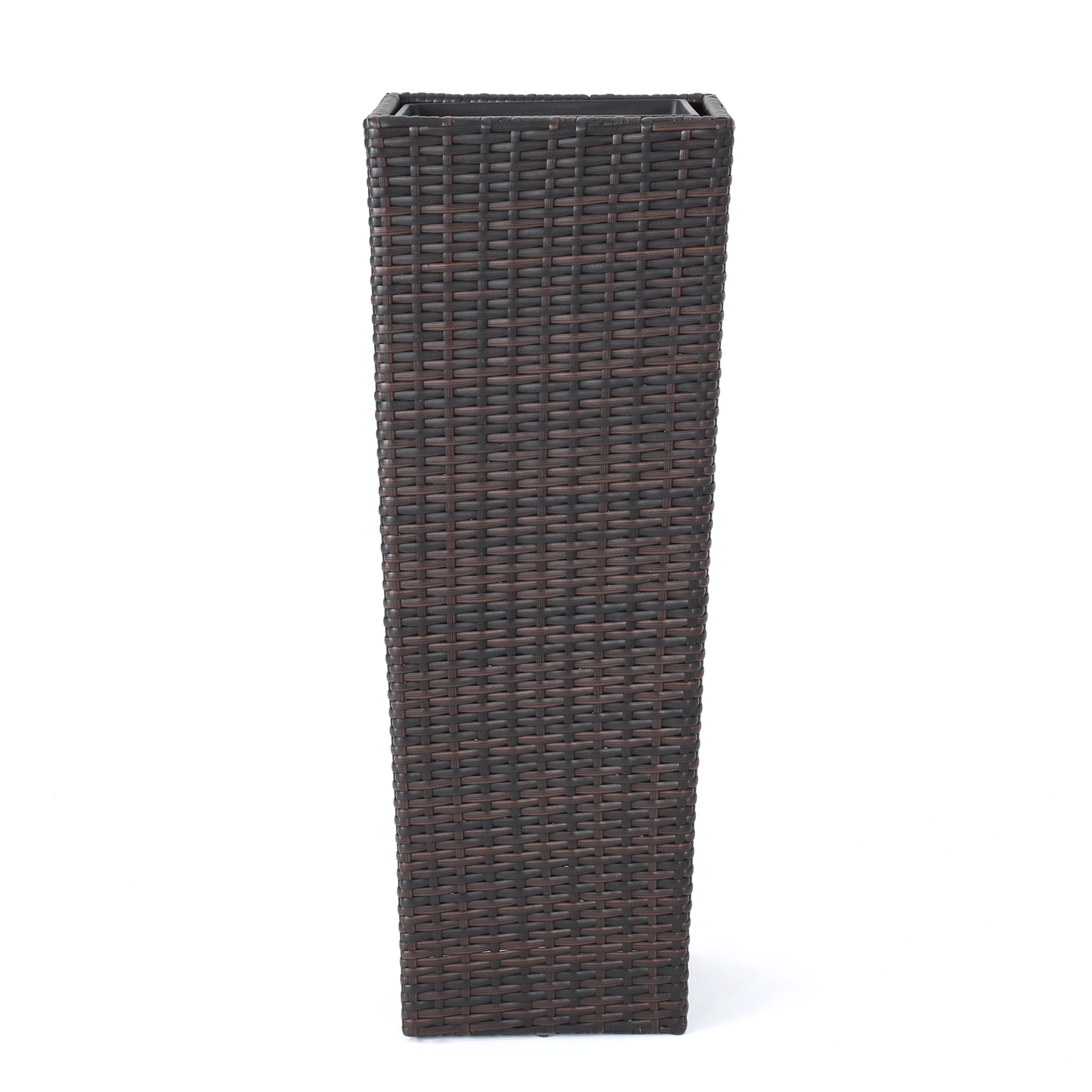 Tall Outdoor Planters Set of 2,Modern PE Wicker Planter Pots with Drain Holes for Garden, Patio, Porch, Backyard,Brown