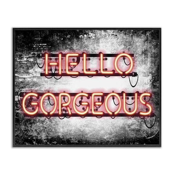 Stupell Industries Art Deco Fashion Designer Hello Gorgeous Neon Light Watercolor Black Framed Giclee Art, 14 x 11, by Amanda Greenwood