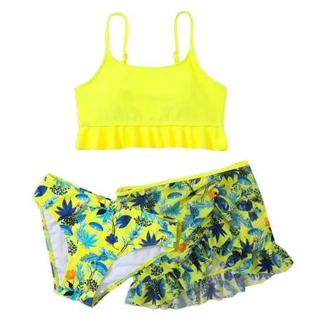 

Kids Swimsuit Floral Printed Girls 3 PCS Yellow Briefs Set Swimwear Toddler Baby All Season Leisure Beach Holiday Children s Day Gift Tankini Bathing Suit