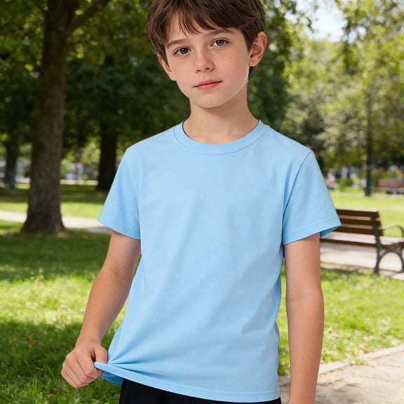 Boys Girls Relaxed‑Fit Solid T Shirt, Kids Crew‑Neck Short‑Sleeve Home & Layering Top
