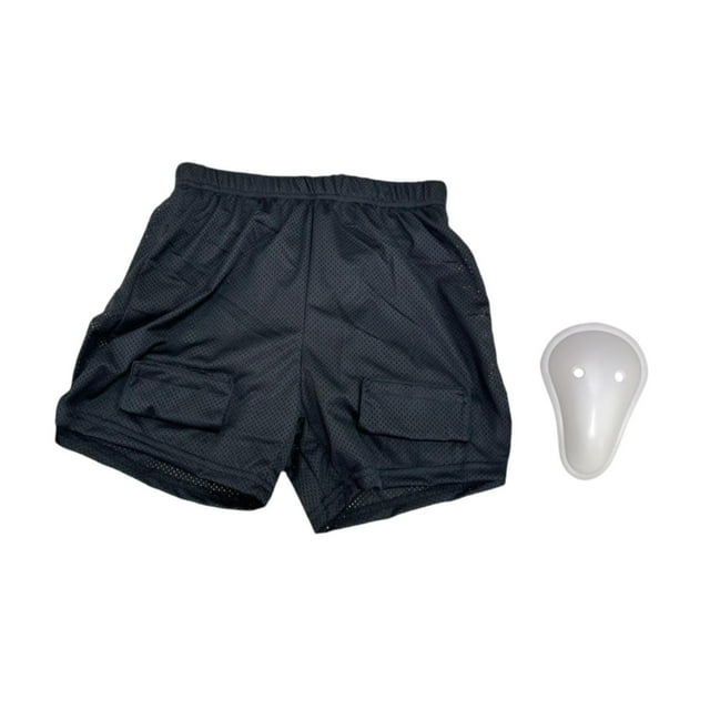 QualitChoice Shorts de Hockey Amples pour Hommes, Pantalons Jock Professionnels pour Soccer, Baseball, Soccer S avec Coquille à l'Entrejambe avec Coquille à l'Entrejambe S