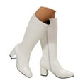 thumbnail image 5 of Women's Mid-Calf Boots Fashion Round Toe Heel Platform Leather Ankle Booties Zip Up Comfortable Casual Winter Shoes(Color:White,Size:9), 5 of 9