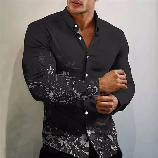 Camisas de lujo de moda 2024 para hombre, camisa con cuello vuelto, camisa informal con estampado de flores, camisetas de manga larga, ropa para hombre, cárdigan de graduación