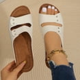 thumbnail image 5 of Womens Faux Faux Leather Wedge Slide Sandals Comfortable Low Heel Open Toe Double Strap Summer White,Size 5.5, 5 of 9