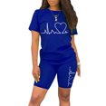 thumbnail image 1 of Innerwin Ensemble de Jogging à Manches Courtes pour Femmes Tenue de Course Taille Élastique Confortable Bleu Marine G, 1 of 4