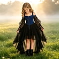 thumbnail image 7 of Girls' Halloween Gothic Off-Shoulder Lace Sleeve Party Dress, off-shoulder cut, lace mesh long sleeves, irregular high-low hem, Suitable For Halloween Parties, Themed Costume Events Blue 8-9 Years, 7 of 7