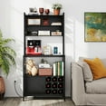 thumbnail image 4 of Gymax 67'' Bakers Rack w/ Power Outlet Coffee Bar Cabinet w/ S-Shaped Hooks Black, 4 of 10