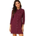 thumbnail image 1 of INSPIRE CHIC Robe-Chemise Ajustée en Denim pour Femmes à Manches 3/4 Boutonnée, 1 of 6