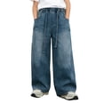 thumbnail image 5 of PMVFHDE Girls High Waist Wide Leg Denim Pants Soft Stretch Jeans Comfortable Casual Trousers With Pockets For Youth Sky Blue,11-12 Years, 5 of 9
