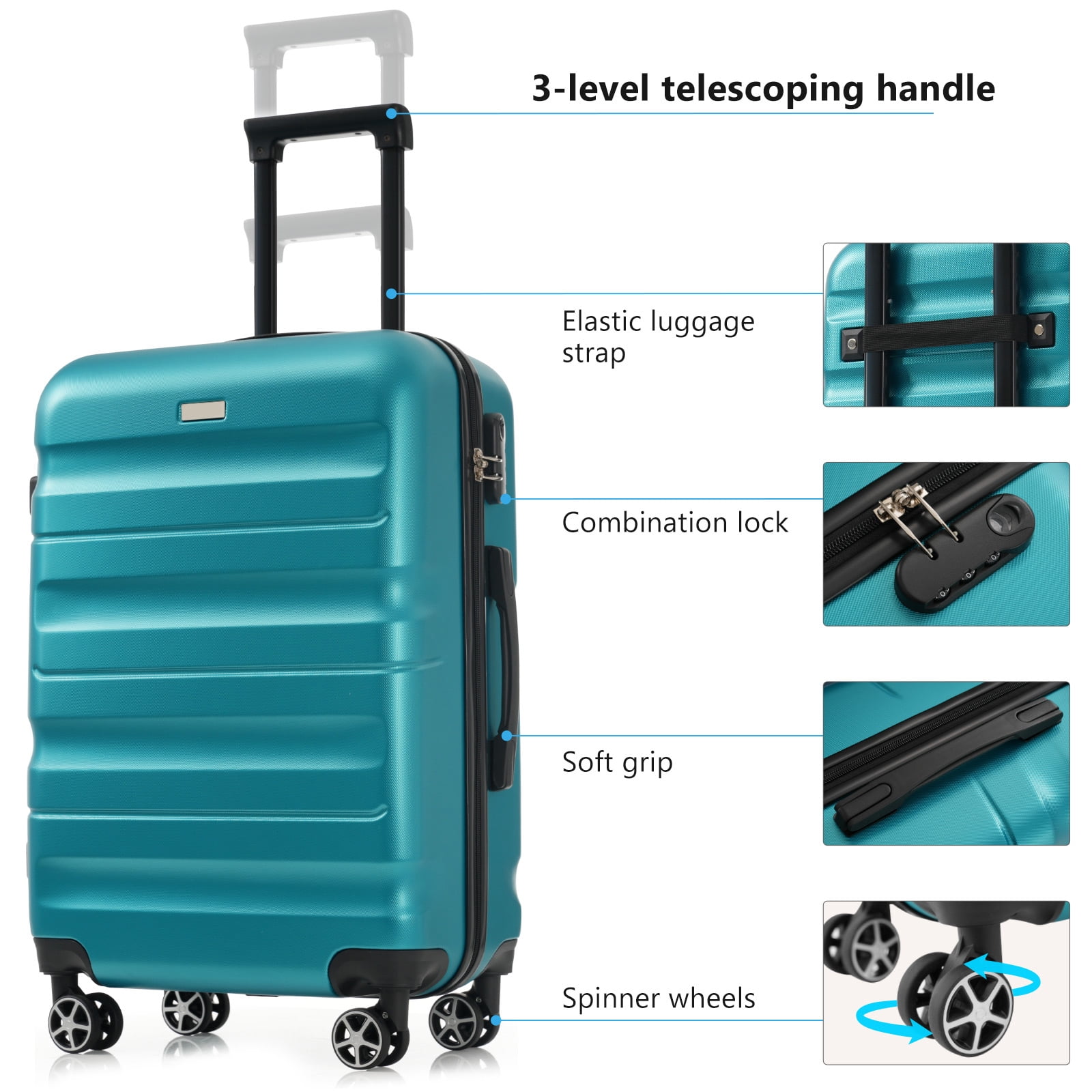 Euroco Hardshell Luggage Sets 13 Piece, ABS Lightweight Suitcases with 360° Spinner Wheels,Durable Travel Luggage Set for Family Trips & Business,Blue