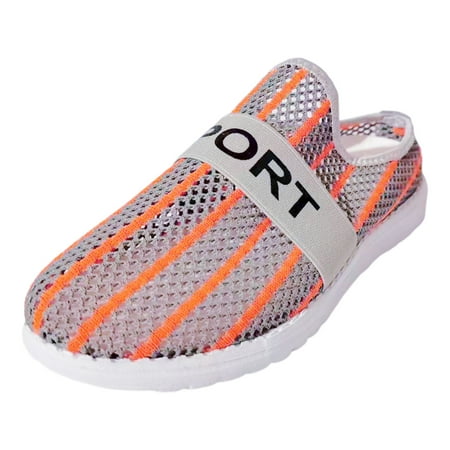 OJSFQUFP Womens Slip on Sneakers Women s Slip On Travel Soft Sole Hollow Out Comfortable Shoes Outdoor Letter Prints Mesh Runing Fashion Sports Shoes Dress Flats for Women Orange 38