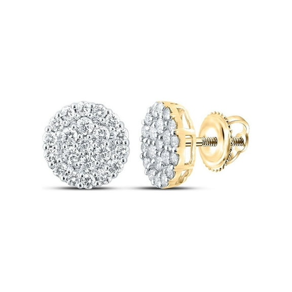 10kt Yellow Gold Mens Round Diamond Cluster Earrings 2 Cttw