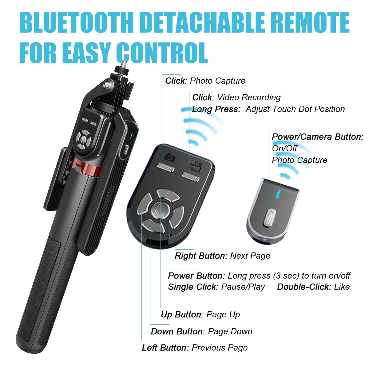 Performance Master 86 inch 360° Rotation Selfie Stick & Tripod with Dual Remote and LED Fill Light