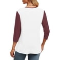 thumbnail image 4 of Timegard 3/4 Length Sleeve Tops for Women V Neck Color Block Comfy Blouse Casual Drop Shoulder Tee, 4 of 6