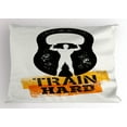 thumbnail image 1 of Fitness Pillow Sham Aged Damaged Display Kettlebell Muscular Athletic Man Silhouette Train Hard, Decorative Standard King Size Printed Pillowcase, 36 X 20 Inches, Orange Black White, by Ambesonne, 1 of 2