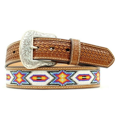 Indian Beaded Belt - Ariat Western Belt Mens Beaded Inlay Basket Tooled Brown N2412608