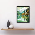 thumbnail image 2 of Lake Bled Artwork Orange Green 17th Century Church On Slovenia Island Reflecting On Turquoise Water Art Print Framed Poster Wall Decor 12x16 inch, 2 of 5