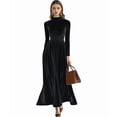 thumbnail image 2 of Velvet Dress for Women High Neck Long Sleeve Elegant Flowy Maxi Wedding Party Formal Gown Evening Dress Black XL, 2 of 7