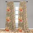 thumbnail image 2 of Vintage Window Curtains, Nature Bloom Nostalgic Style Illustrated Rose Drawings and Leaves Print, Lightweight Decor 2-Panel Set with Rod Pocket, Pair of - 28"x63", Warm Taupe Orange Rose, by Ambesonne, 2 of 3