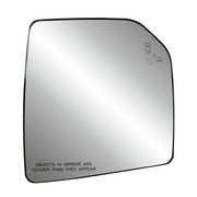 50307 - Fit System Passenger Side Heated Mirror Glass w/back plate, Ford F150 15-18, single lens, blind spot detection system, w/o tow pkg, w/o spot mirror, w/o auto dimming, 7 15/16" 7 3/16" 9 1/2"