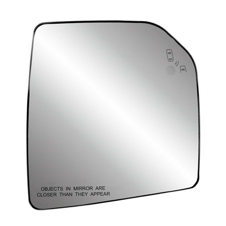 50307 - Fit System Passenger Side Heated Mirror Glass w/back plate, Ford F150 15-18, single lens, blind spot detection system, w/o tow pkg, w/o spot mirror, w/o auto dimming, 7 15/16