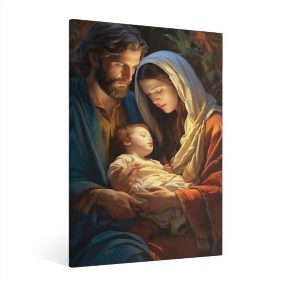 Vintage Jesus Nativity Scene Canvas Wall Art Paint Framed , Christian Watercolor Jesus Wall Art Decor,Christmas Wall Religious Artwork for Home Living Room,Wall Decor