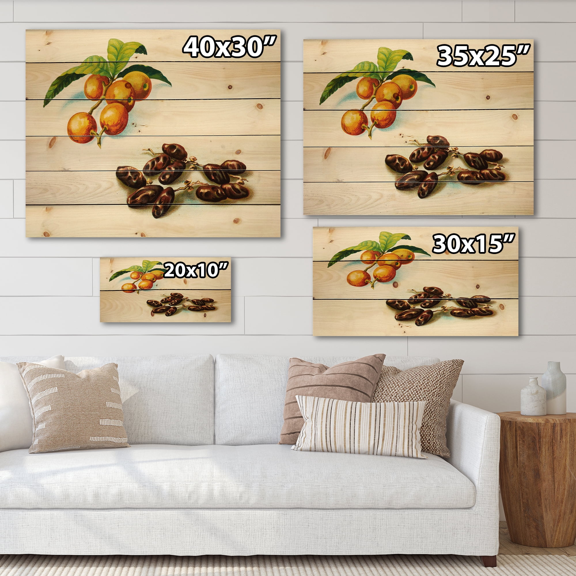 Designart 'Ancient Fruits IV' Farmhouse Print on Natural Pine Wood