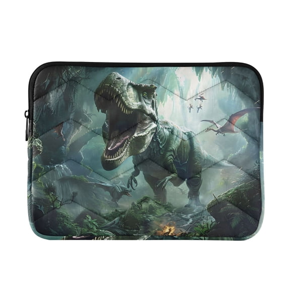 Quilted Padded Dinosaurs in The Cave Printed Laptop Sleeve Case for 13–14 inch