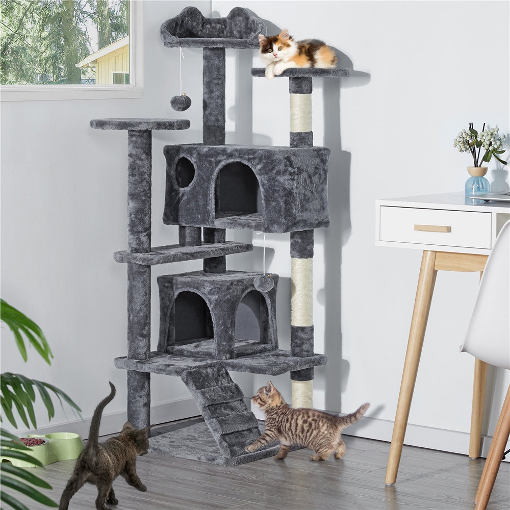 YaheeTech 51-in Cat Tree & Condo Scratching Post Tower, Gray - image 2 of 12