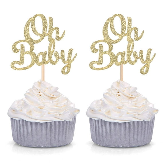 12pcs Golden Oh Baby One Cupcake Toppers Party Decors Baby's Birthday