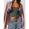 thumbnail image 3 of Suagox Women T-shirt, Long Sleeve Rectangle Neck Solid Slim Fit Ladies Tops for Spring Fall, 3 of 10