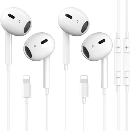 2 Packs iPhone Headphones Earbuds with Lightning Connector(Built-in Mic & Volume Control)[MFi Certified] Headphones support for iPhone 14/13/12/SE/11/XR/XS/X/7/7Plus/8/8Plus Support All iOS System