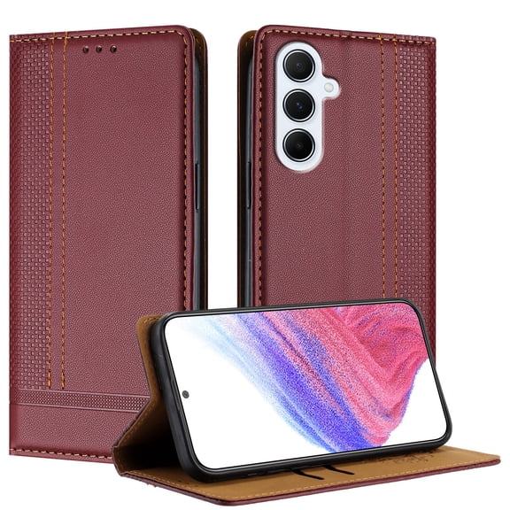 for Samsung Galaxy A17 5G Wallet Case with RFID Blocking Credit Card Slots, Luxury PU Leather Purse Cover with Kickstand Shockproof Protective Case for Samsung Galaxy A17 5G, Winered