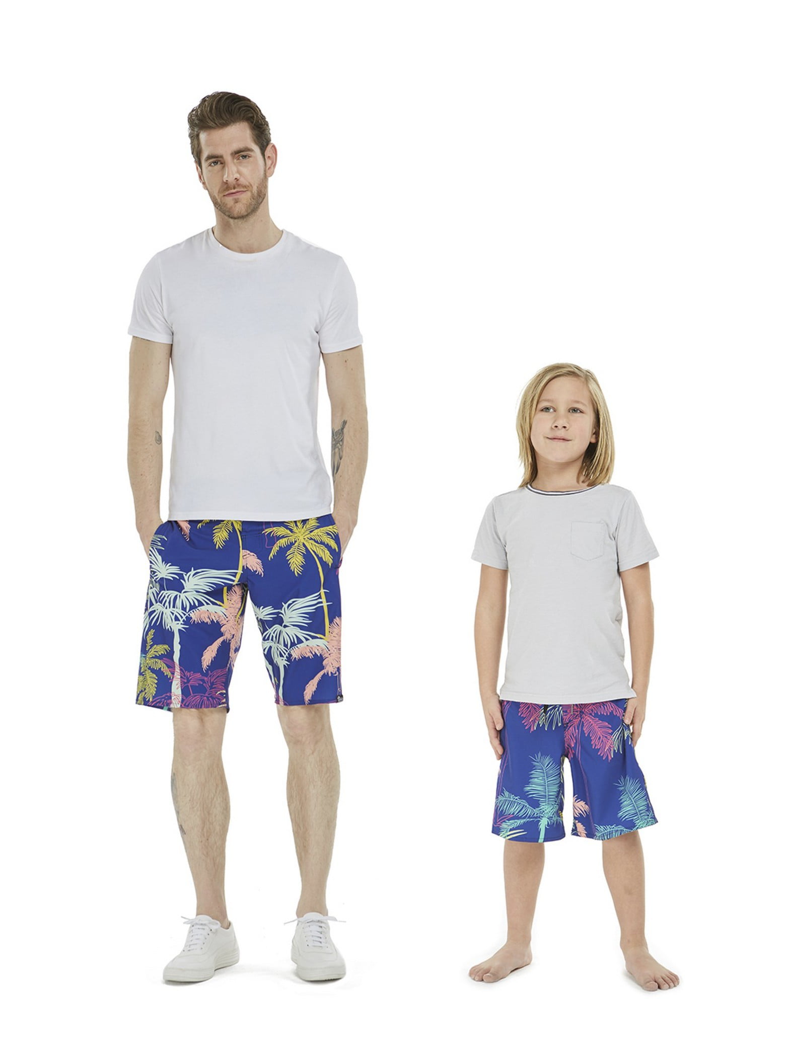 Boys Spandex Hawaiian Beach Board Shorts with Elastic Tie and Pocket in Crayon Palms 