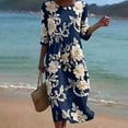 thumbnail image 4 of VBVC Women's and Women's Plus 3/4 Sleeve Midi Dress, Summer Casual Crew Neck Dress For Women, Ladies' Loose Fit Floral Dress with Pockets,Navy,S-5XL, 4 of 8
