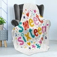 thumbnail image 4 of 16th Birthday Soft Flannel Fleece Throw Blanket, Hand Drawn Style and 16 Blossoms Petals Stars Heart Pattern, Cozy Plush for Indoor and Outdoor Use, 70" x 90", Multicolor, by Ambesonne, 4 of 5