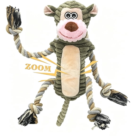 Plush Dog Chew Toys, Squeaky Dog Toys, Interactive Tug of War Puppy Toys, Stuffed Dog Toys for Small, Medium and Large Dogs - Monkey