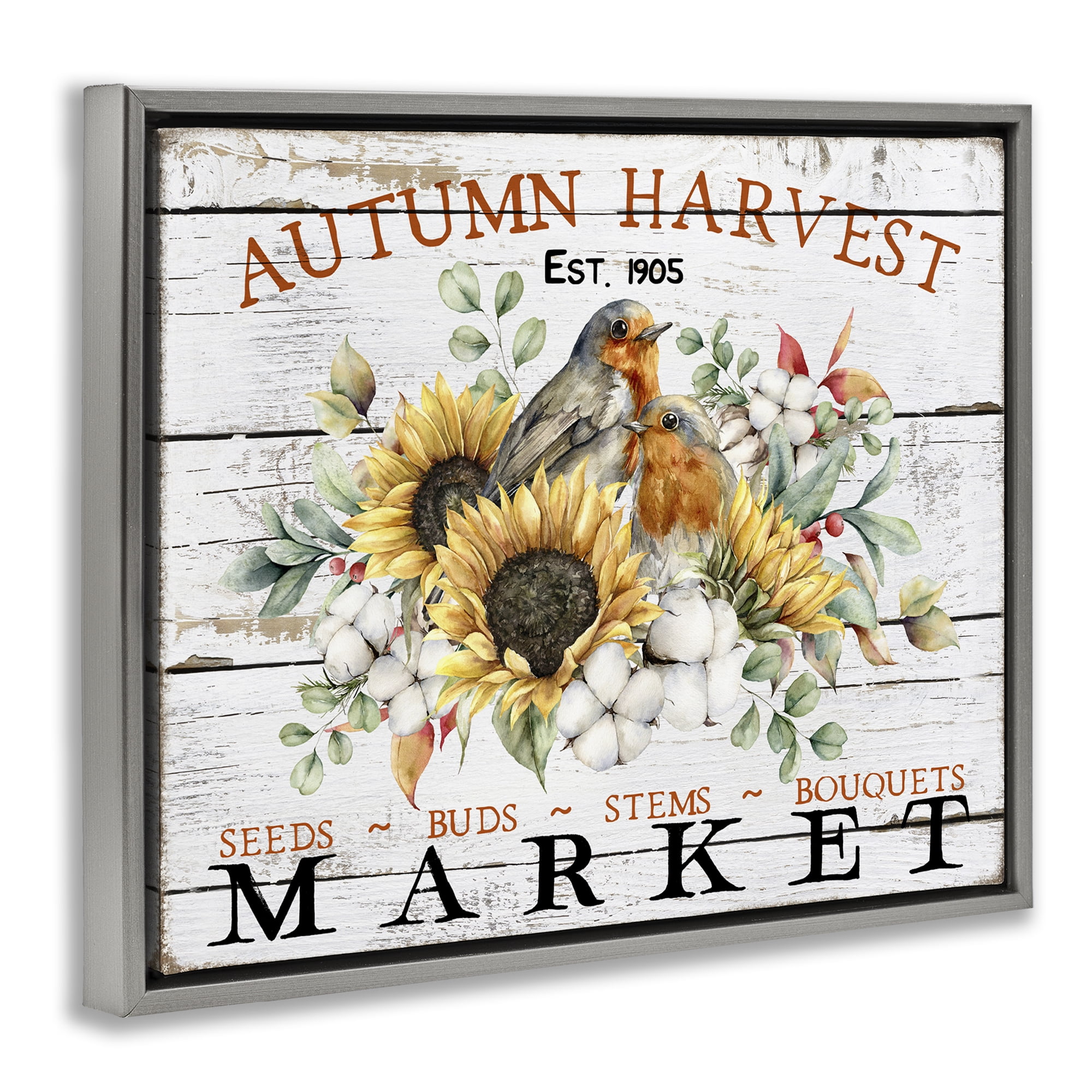 Stupell Industries Autumn Harvest Market Holiday Painting Gray Floater Framed Canvas Art Prints Wall Art, 31 x 25