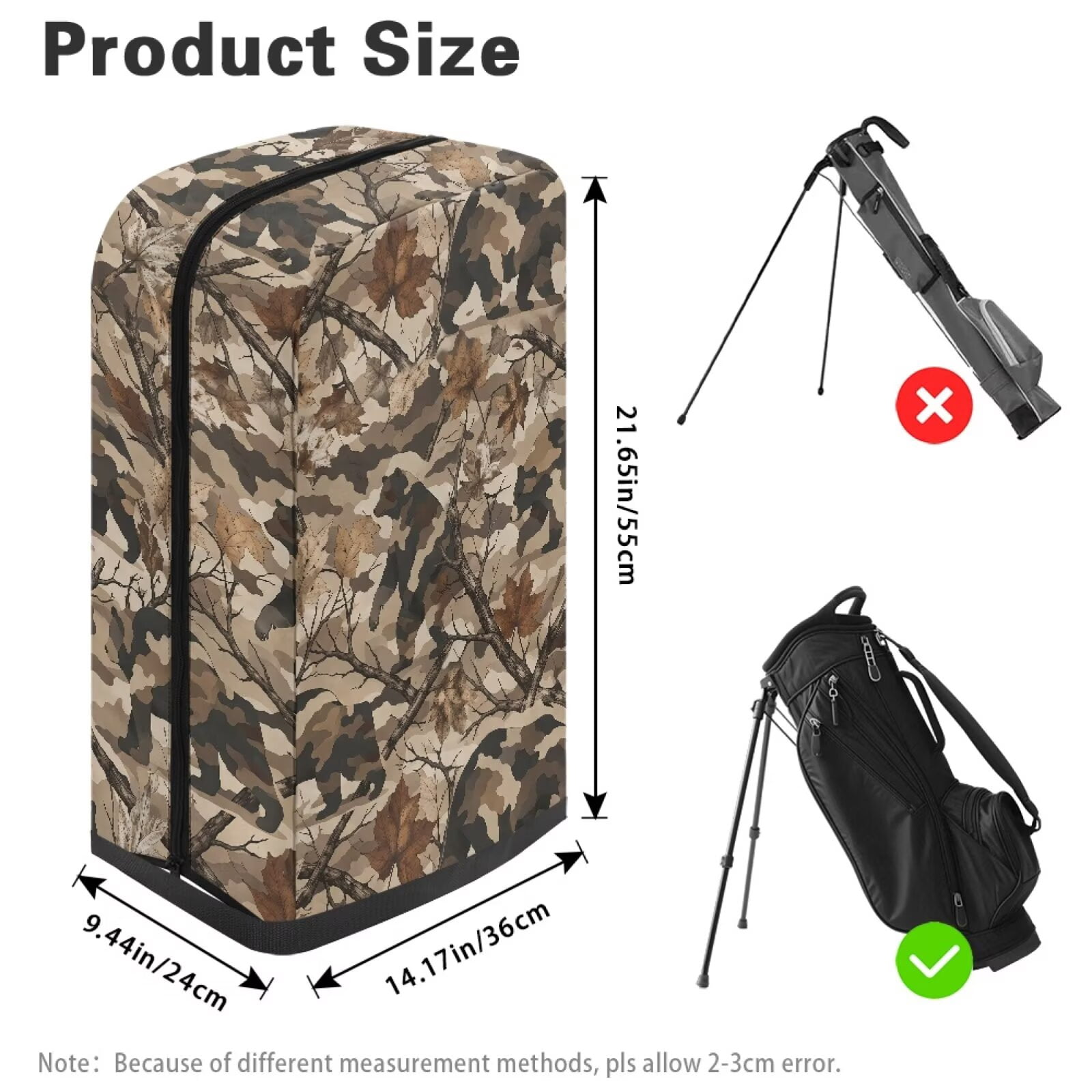 Chririnla Camo Hunting Forest Golf Bag Rain Cover Lightweight Dust Hood with Zipper Universal Fit for Most Golf Bags Golf Club Accessories