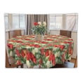 thumbnail image 5 of ONETECH  Christmas Round Tablecloth, Tree Branches Spruce Leaves Balls Bells Cones Poinsettia Flowers Mistletoe Berry, Circle Table Cloth Cover for Dining Room Kitchen Decoration Red Brown, 5 of 7