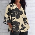 thumbnail image 1 of TaTaai Women's Roll Tab Sleeve Blouse, Printed V Neck Shirt, Linen Look Three Quarter Top for Casual Summer Gift, 1 of 5